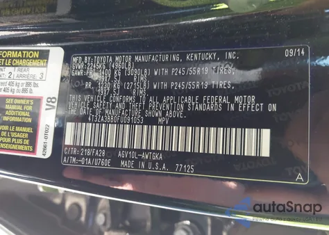 2015 Toyota Venza Le from USA, damaged, VIN 4T3ZA3BB0FU091053